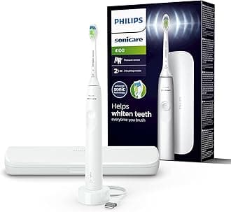 Philips Sonicare 4100 Electric Toothbrush for Adults with 1 x Philips W2 Optimal White Sonic Brush Head in White, Slim Travel Case and USB Charger