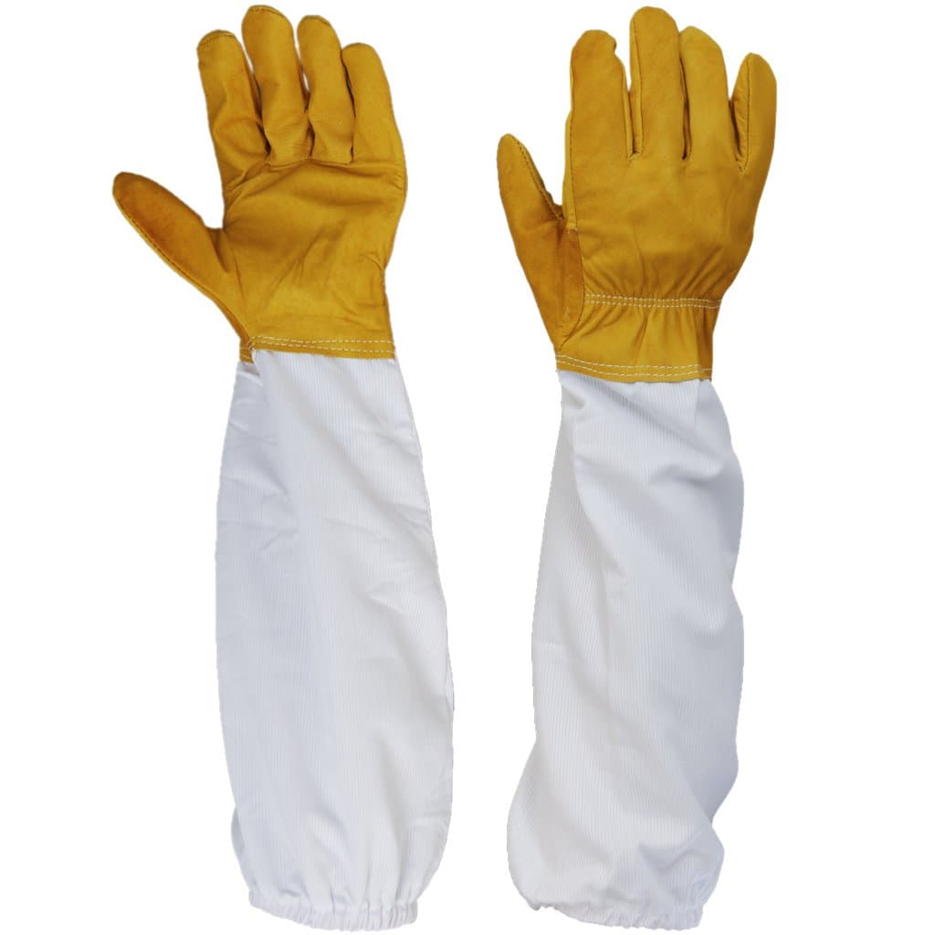 Pair Protective Beekeeping Gloves, Goatskin Bee Keeping with Vented Long Sleeves - Yellow and White, 50cm, 19.68 inch