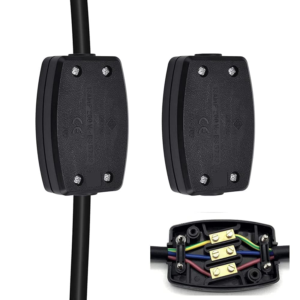 2 PCS 3 Terminal Electrical Junction Box Flex Connector 13 amp 250V Black 3 Core Cable Joiner Cable Connectors for Lighting, Power and Automotive Wiring
