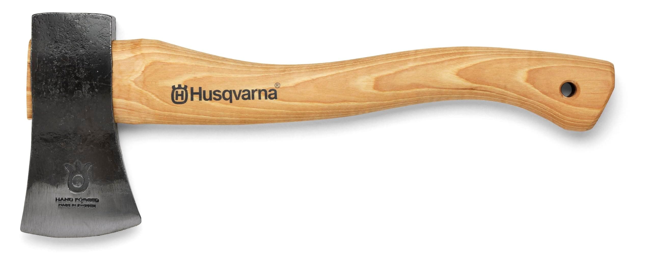 Husqvarna Hatchet, Small Axe with Leather Sheath and Hickory Handle, Ideal Small Hatchet Axe for Camping Gear and Gardening Tools