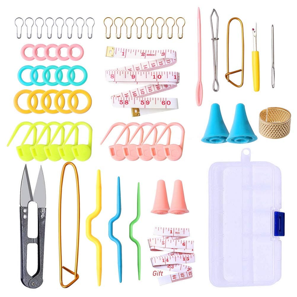 Florsol Hdauk 56 in One Basic Sewing Knitting Tools Needles Stitch Holders Markers Unpicker Crochet Starter Kit with Handy Case