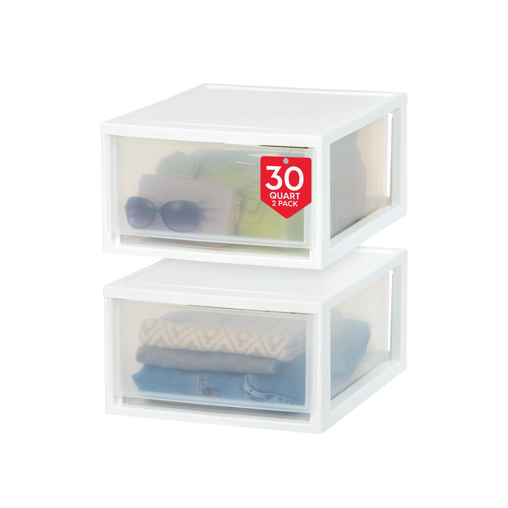 IRIS USA 2Pack 30qt Stackable Plastic Storage Drawers, White