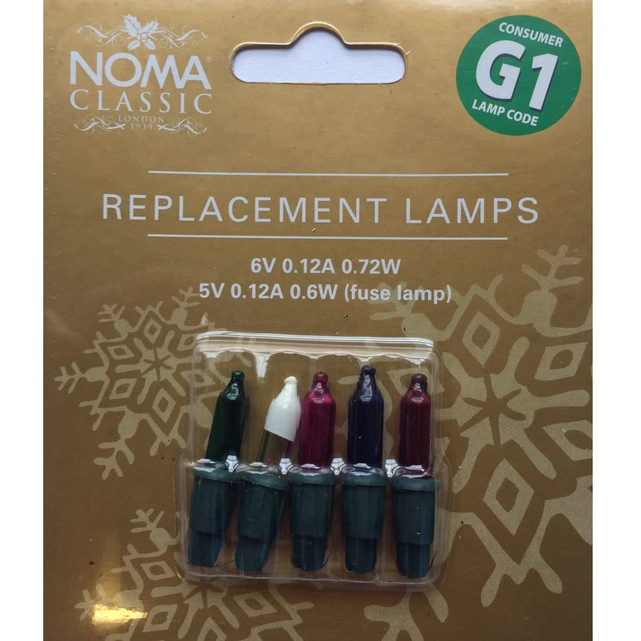 6V Multi Coloured Replacement Christmas Tree Bulbs Lamps G1 Code 0.72W (Pack of 5)
