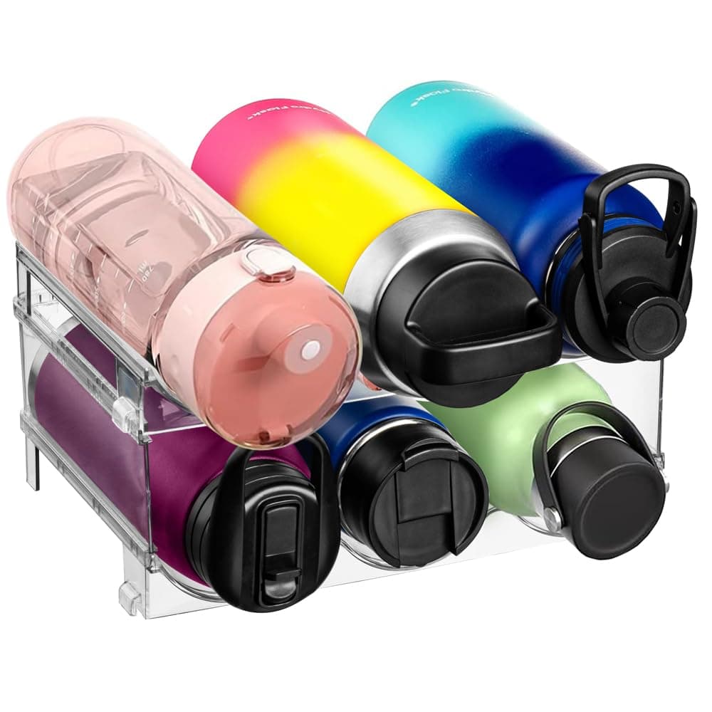 ClearSpace Water Bottle Organizer for Cabinet – Stackable Water Bottle Holder for Cabinet or Wine Rack for Home Organization Storage – Drink Organizer for Fridge, Kitchen Organization, 4 Pack