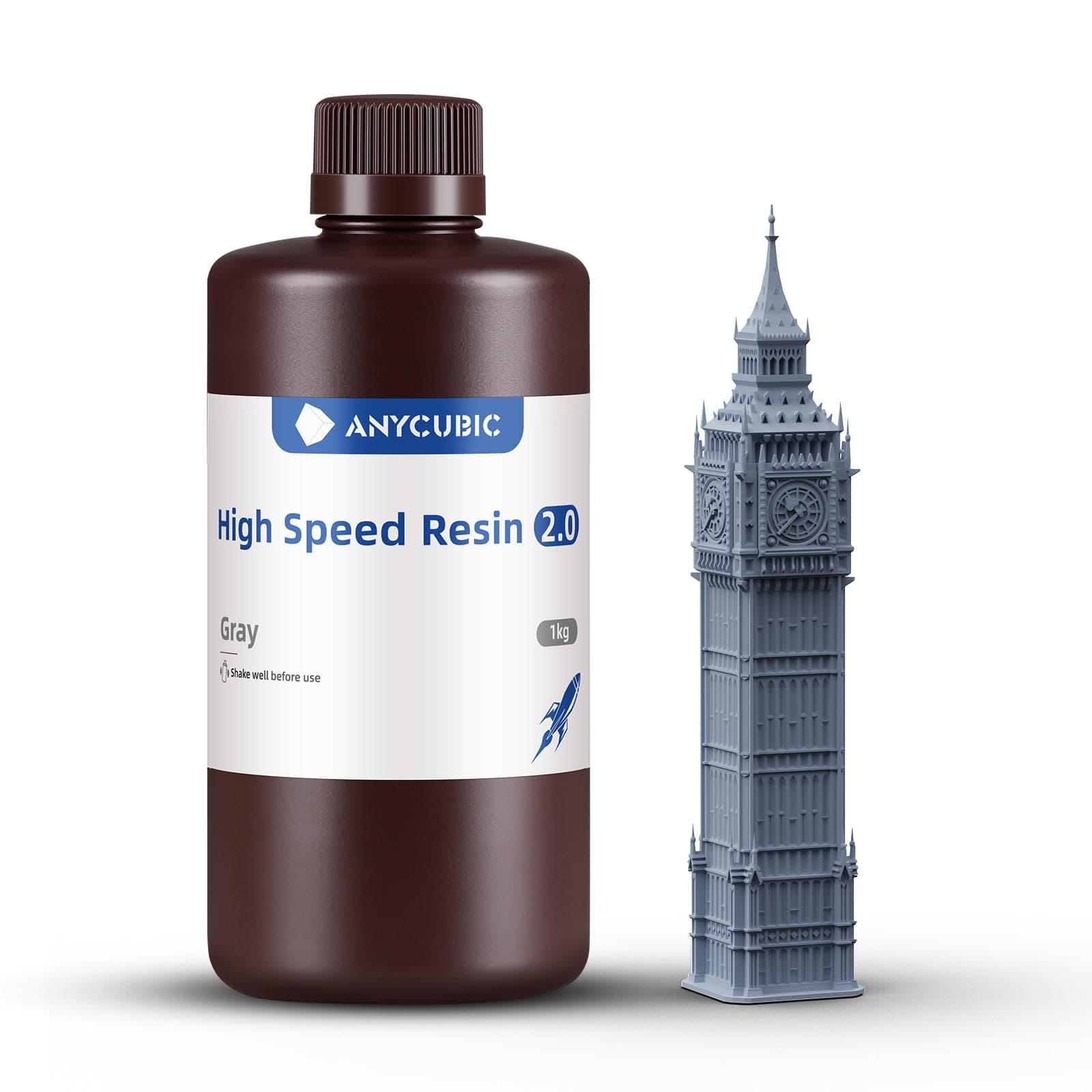 ANYCUBIC High Speed 3D Printer Resin 2.0, Print Up to 3X Faster, Special Photon Mono M5s/M7 Series, Particularly Apply for Large-Size 3D Printing Models, Low Odor (High Speed Grey, 1kg)