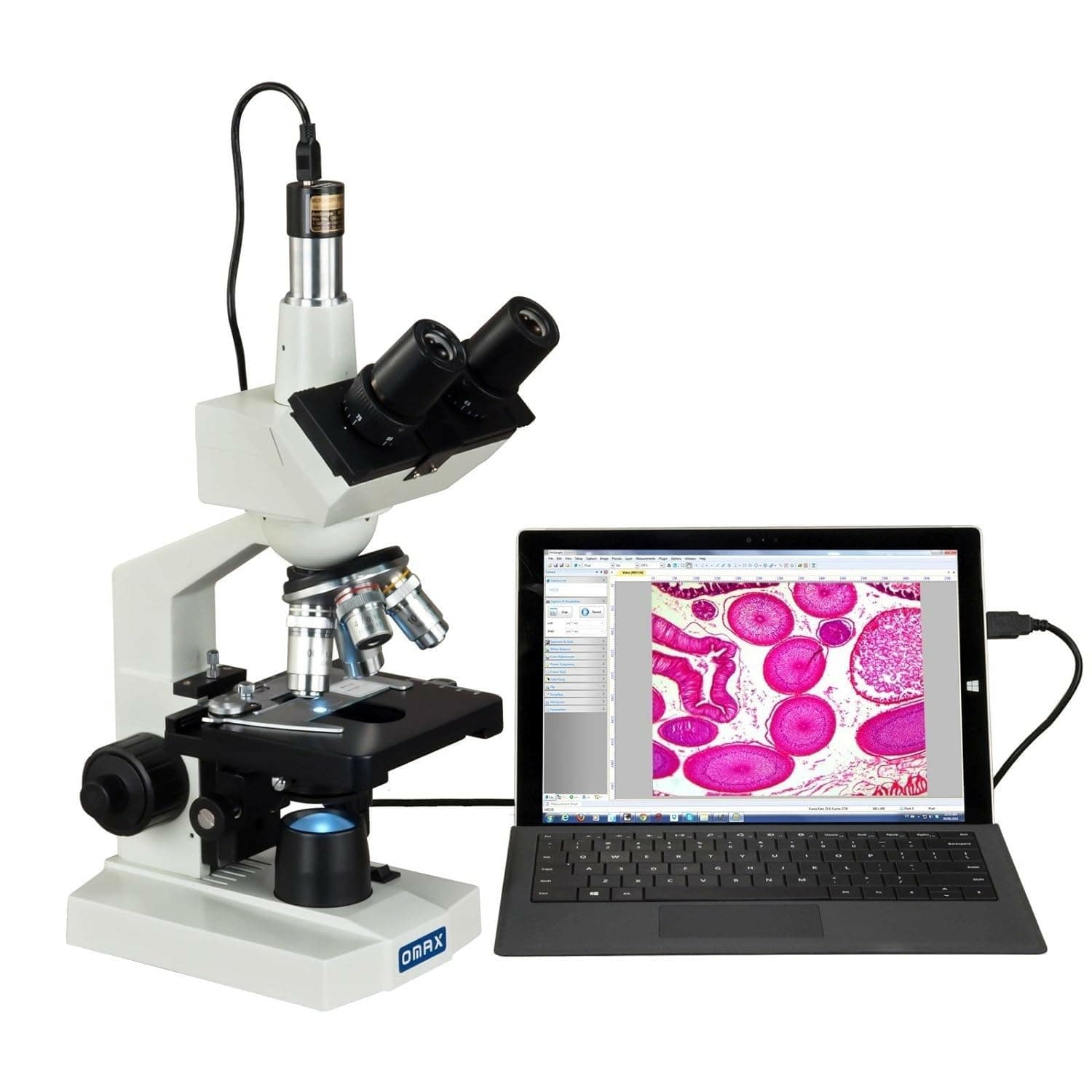 OMAX 40X-2500X LED Digital Trinocular Lab Compound Microscope with 5MP Camera and Mechanical Stage