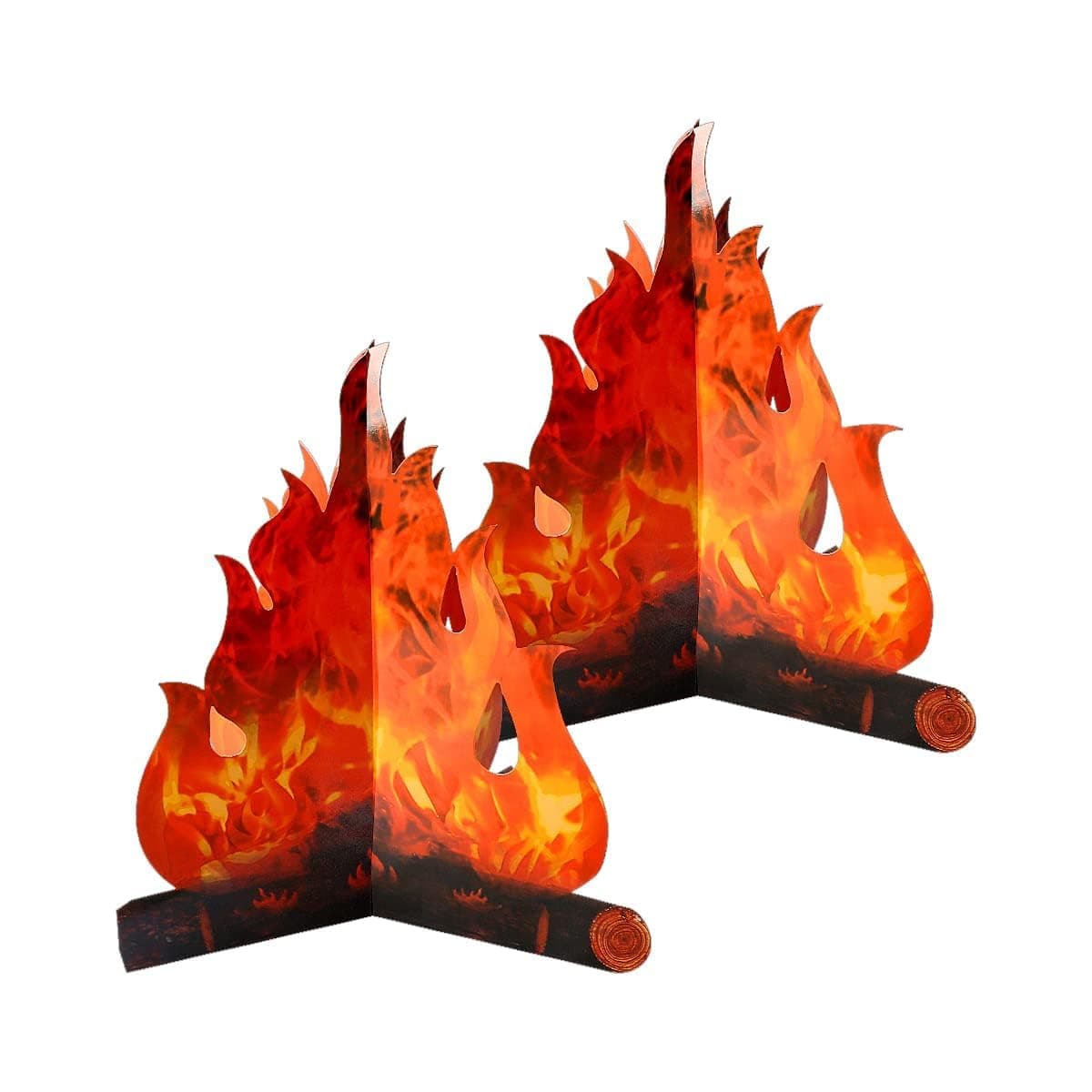 2 Pack 3D Cardboard Campfire Centerpieces with Jagged Flames and Artificial Torch for Decor,Perfect for Easter Parties