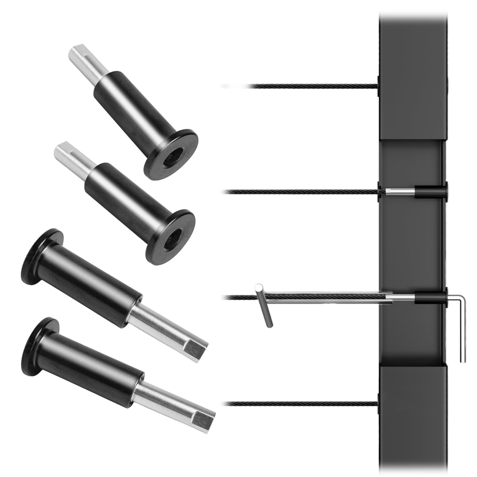 Muzata 10Pack 1/8" Black Invisible Cable Railing Kit Upgraded Hand Swage Tensioner T316 Stainless Steel Cable Railing Hardware Compeletly Hidden for 2"x2" Metal Deck Post CB40