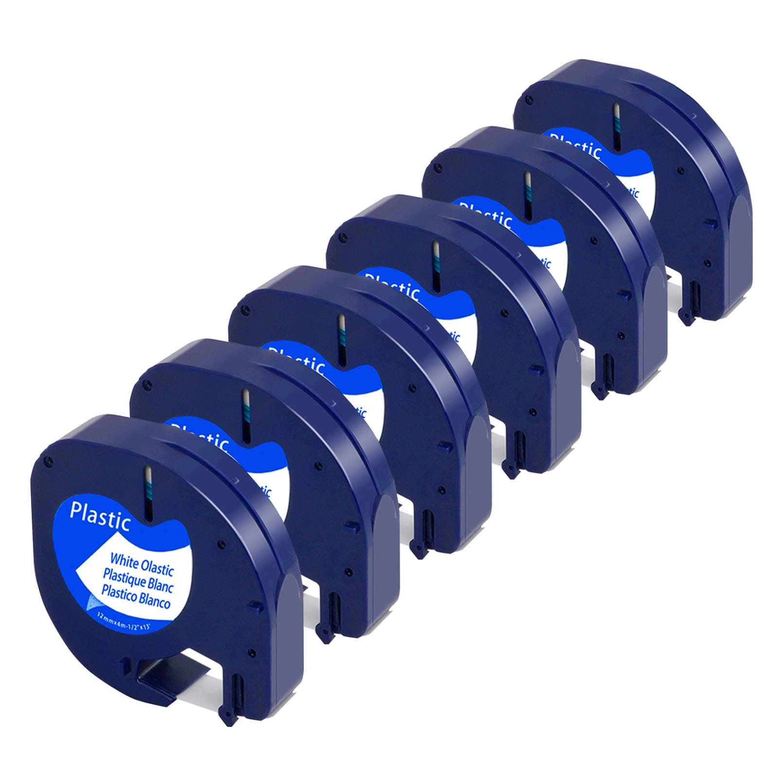 Label Tape Replacement for DYMO LetraTag Label Maker Refills 91331, Black on White Plastic Label Refill, 1/2'' x 13' (12mm x 4m), Compatible with DYMO LetraTag LT-100H, LT-100T, QX50, 6-Pack