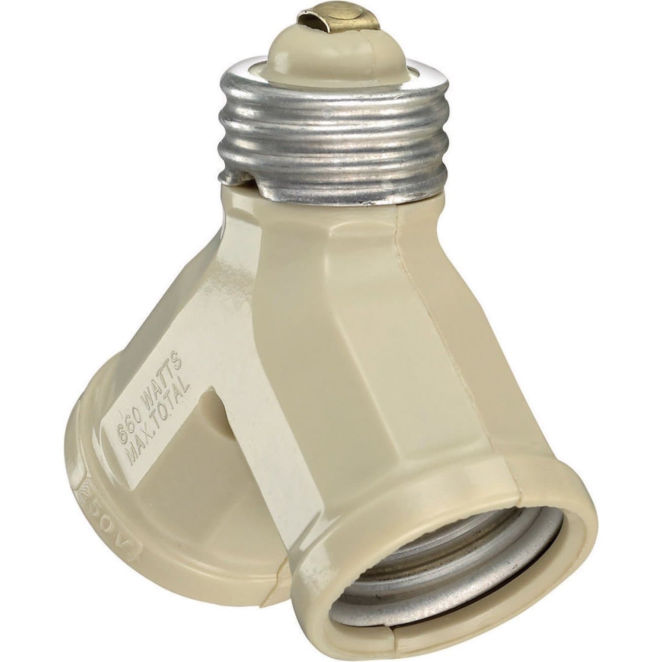Leviton 15-Amp 660-Watt Twin Light-Socket Adapter, 128-I, Ivory