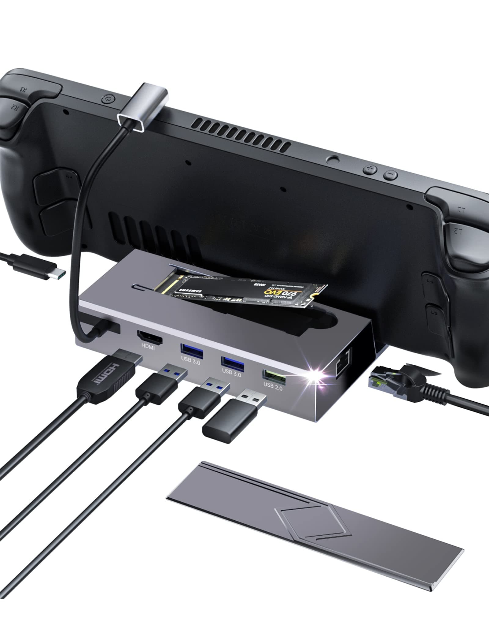 UPTOHIGH Steam Deck Dock M.2, 7-in-1 Docking Station with SSD Port, HDMI 2.0 4K@60Hz, Gigabit Ethernet, 3 USB & USB-C Charge Ports for Steam Deck