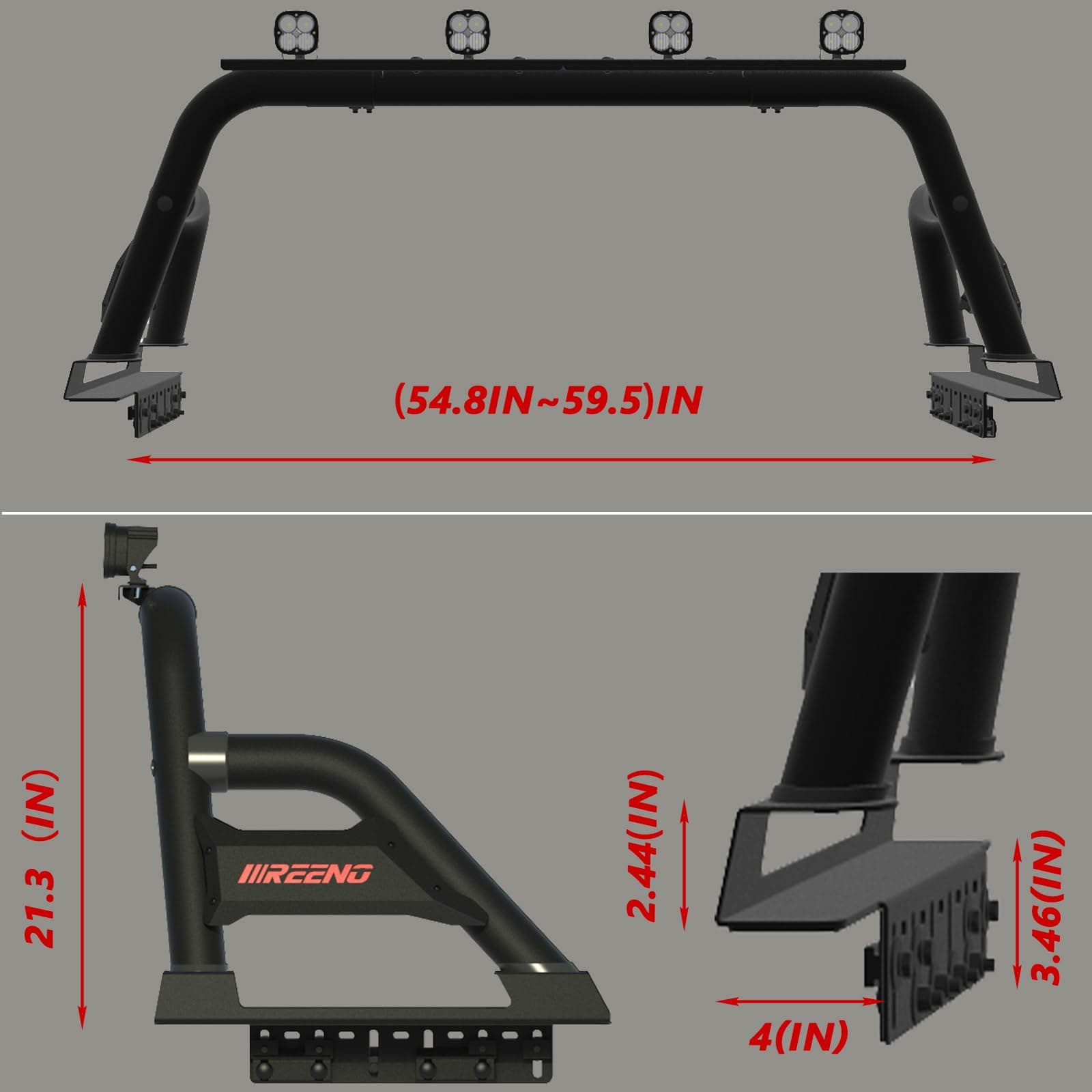 Roll Bar | Adjustable Sport Chase Rack for Mid Size Pickup Truck Compatible with Tacoma,Ford Ranger, Canyon,Nissan Frontier | Textured Black Powder | No Drilling