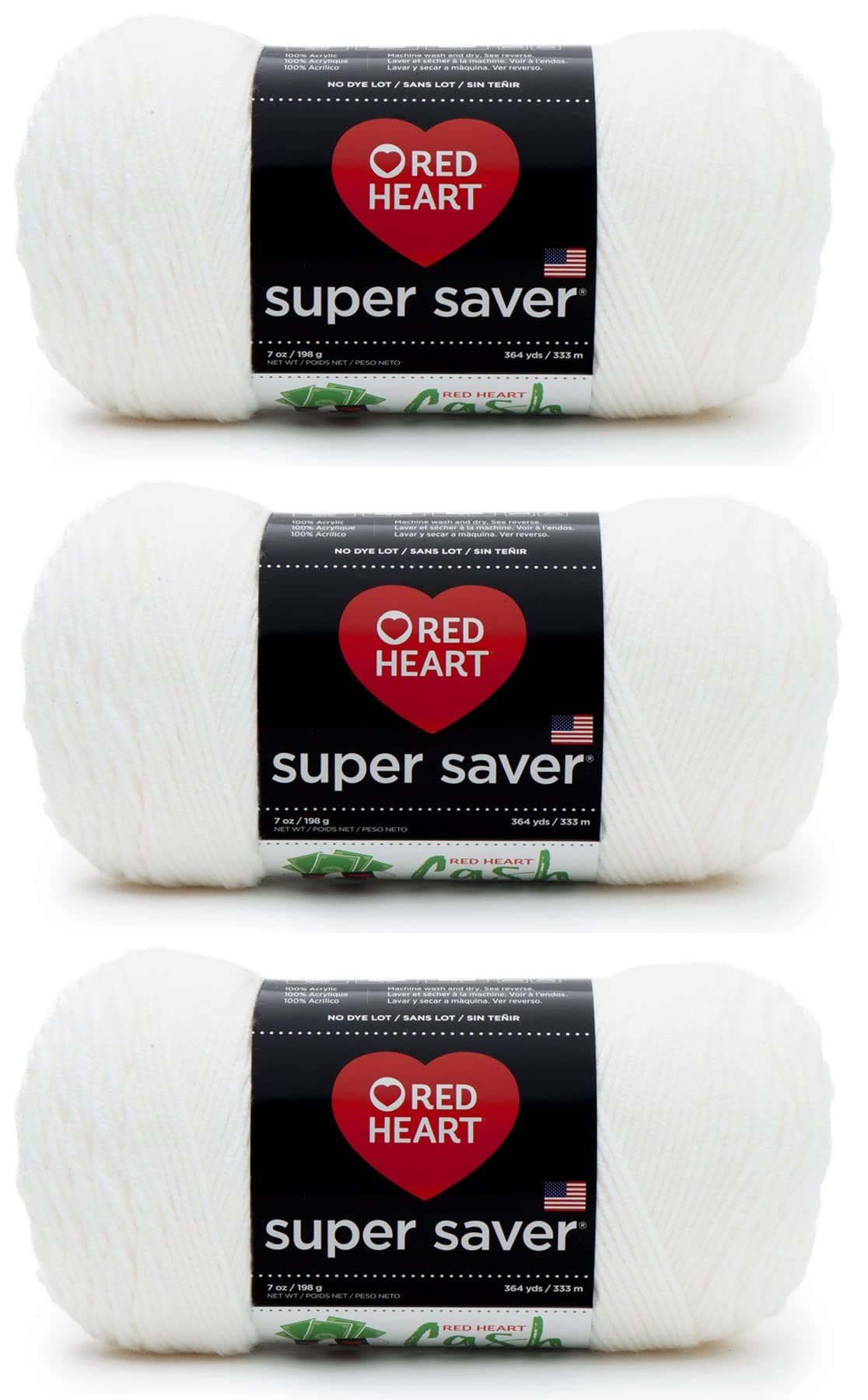 Red Heart Super Saver Yarn, White 3 Count