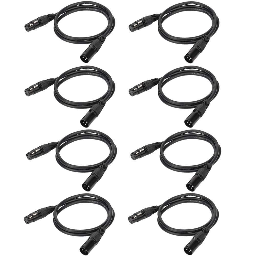 HiLite 3.2ft / 1m DMX Cable, 8PCS 3 Pin DMX Cables DMX Wires, DMX512 XLR Male to Female Stage Light Signal Cable with metal connectors, Connection for Stage & DJ Lighting fixtures