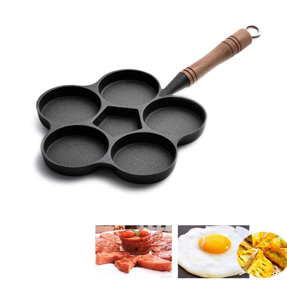 MAIFENGLE Egg Frying Pan Cast iron 6 grids Fried Egg Cooker Pans, Induction Pancake omelette pan, save food oil, black