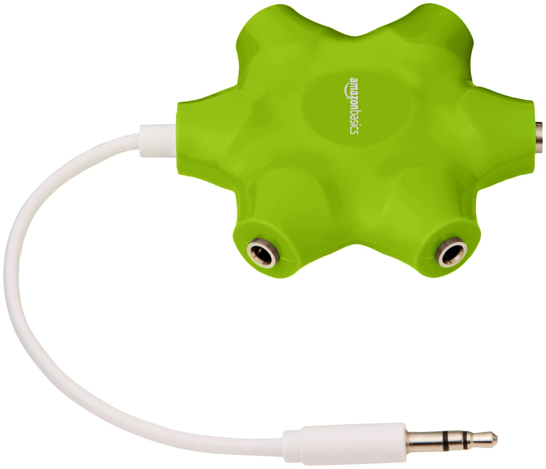 Amazon Basics 5-Way Multi Headphone Splitter, Lime Green, 5-Pack