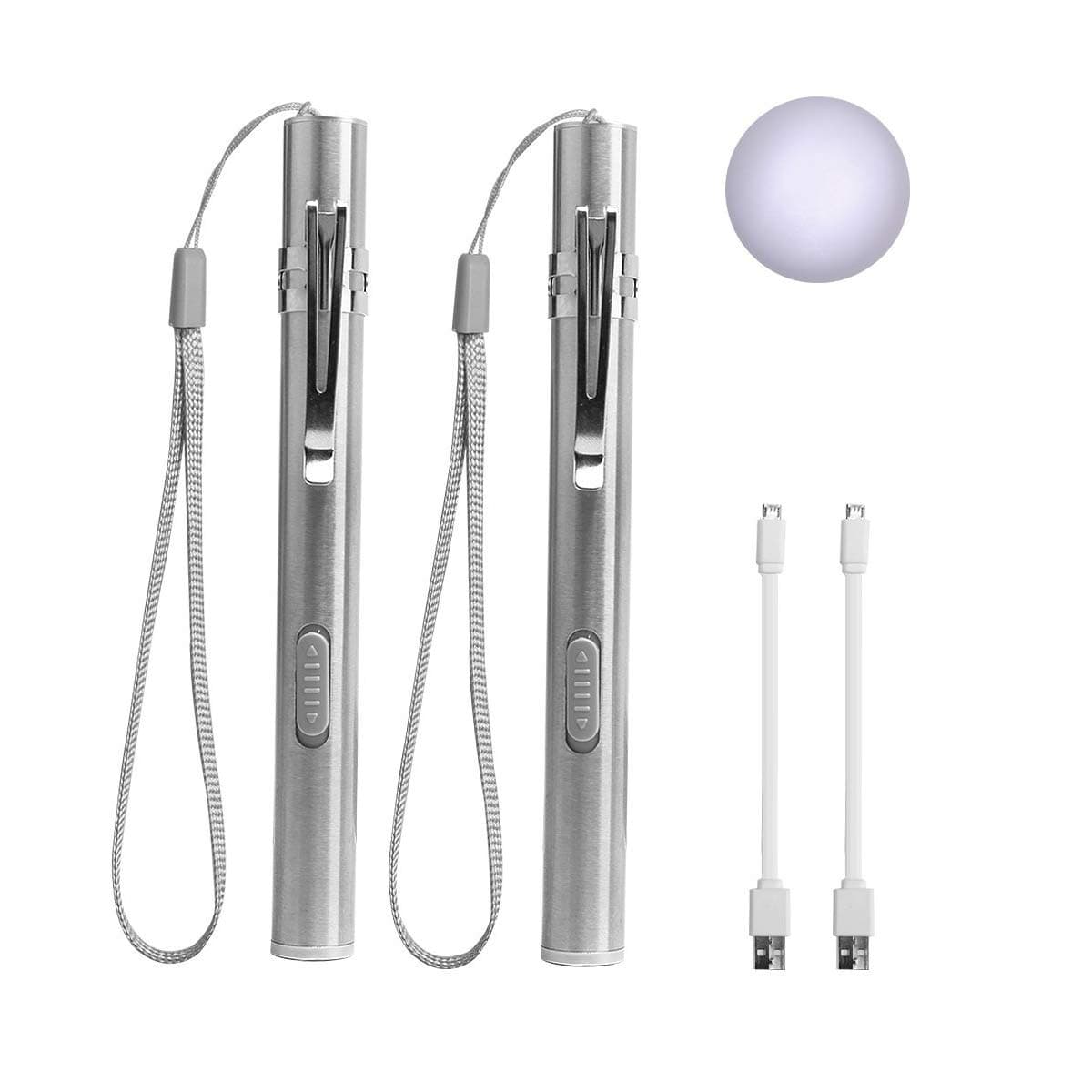 LEAGY Pen Torches for Nurses,Reusable Rechargeable Torch,2Pack White LED Lights Pen Light