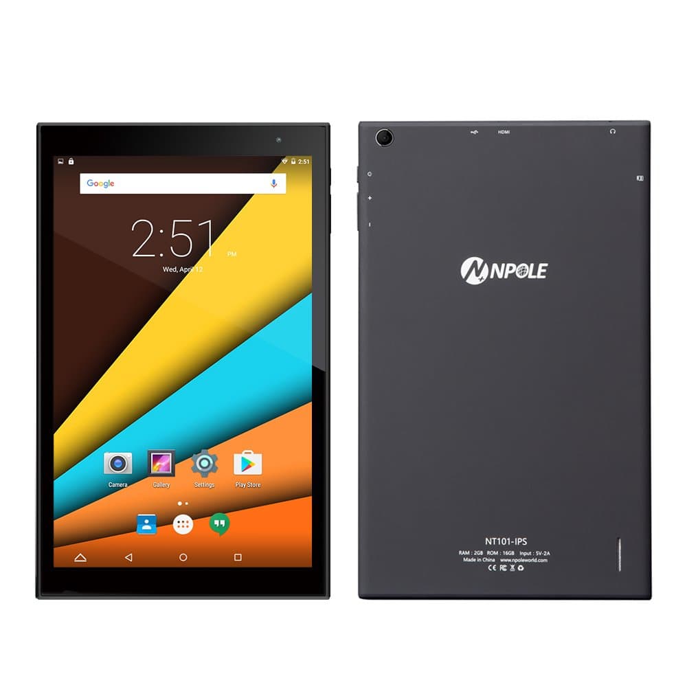 NPOLE Tablet 10.1 Inch Android 6.0 Tablet 16GB ROM 2GB RAM 2.0GHz Quad Core HD 1280x800 IPS Display Wi-Fi HDMI Bluetooth 4.0 HD Video supported (Black)