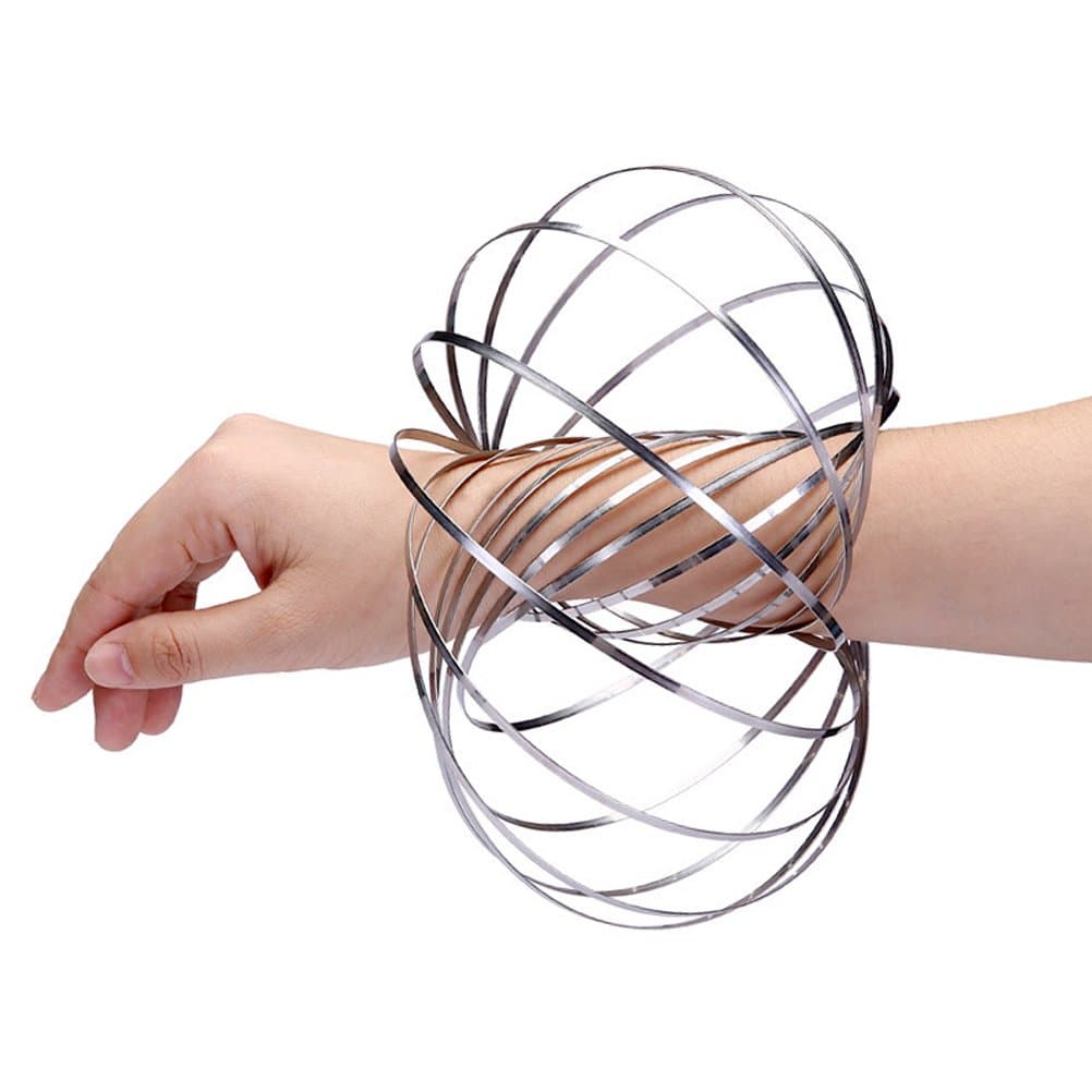 Flow Ring Kinetic 3D Spring Toy Sculpture Ring Game Toy For Kids Boys And Girl, Rave Accessories, Festival Accessories (Silver)