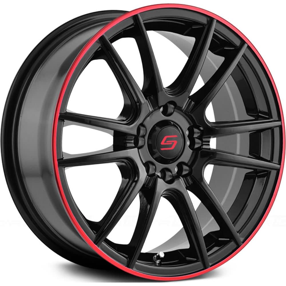 Sacchi S77 Black Wheel with Outer Red Ring (18x7.5"/4x3.94", +40mm offset)