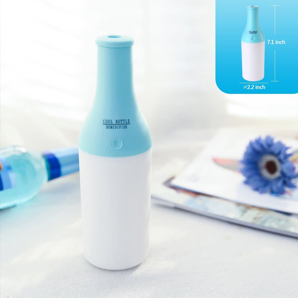 YCTA Cool Bottle Shape Ultrasonic Air Humidifier Aroma Diffuser Purifier with LED Night Light for Car Travel Office Baby Bedroom Home (Blue)