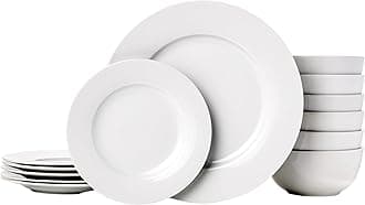 Porcelain Dinnerware Set, Microwave and Dishwasher Safe, Service for 6, 18-Piece, Plates, Bowls, White