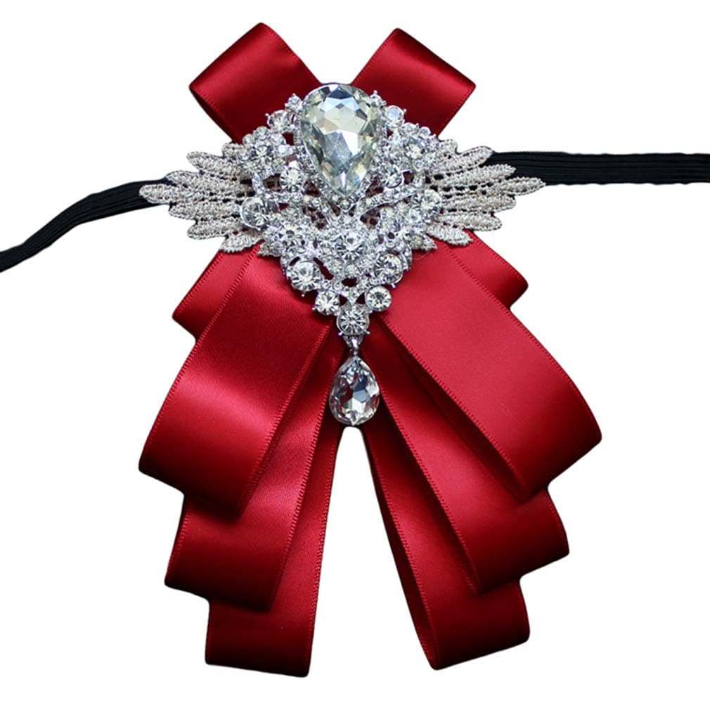 Men's Silk Solid Pre-Tied Bow Tie Luxury Decorative Crystal Wedding Suit