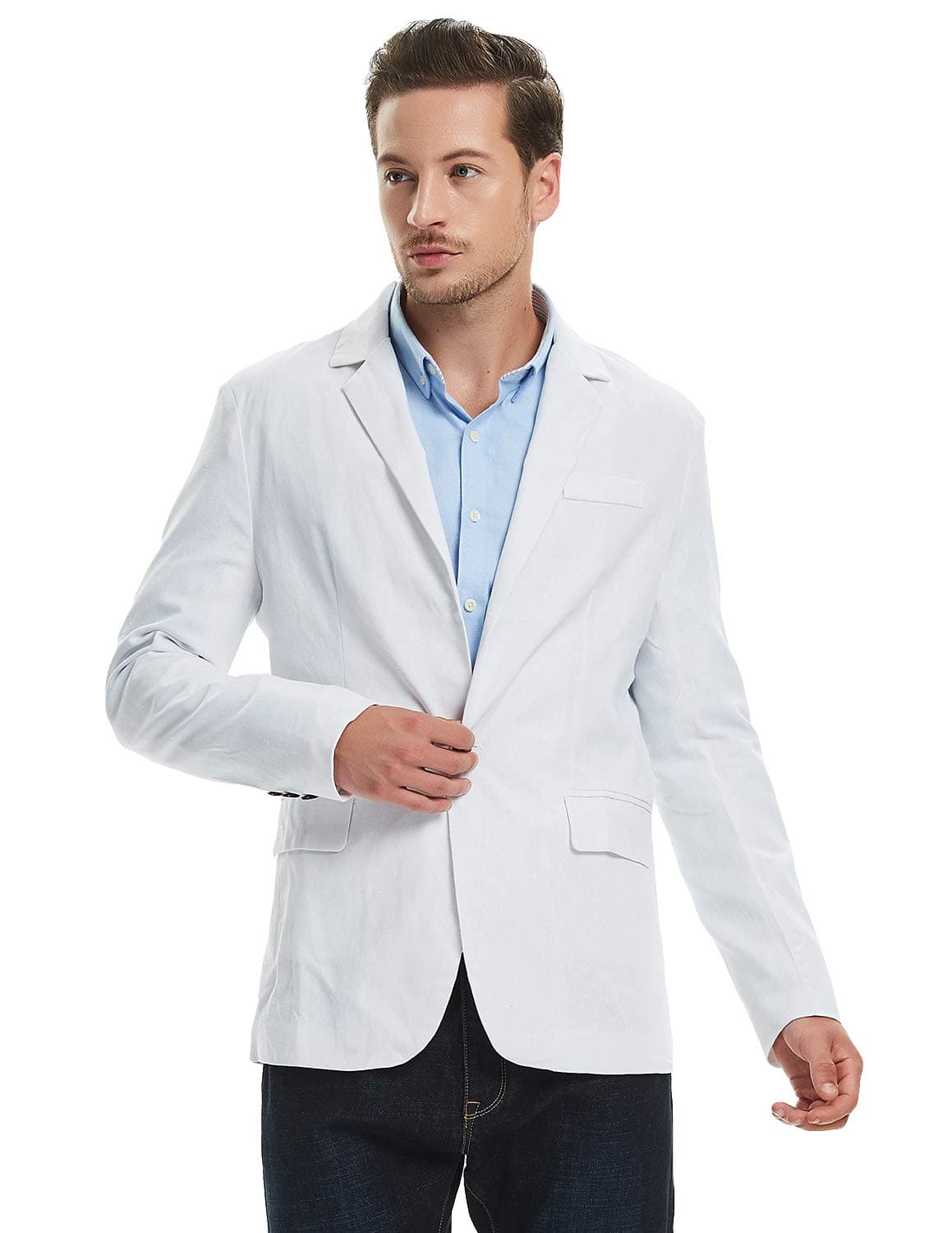 Men's Linen Blazer Lightweight Casual Solid One Button Slim Fit Sport Coat