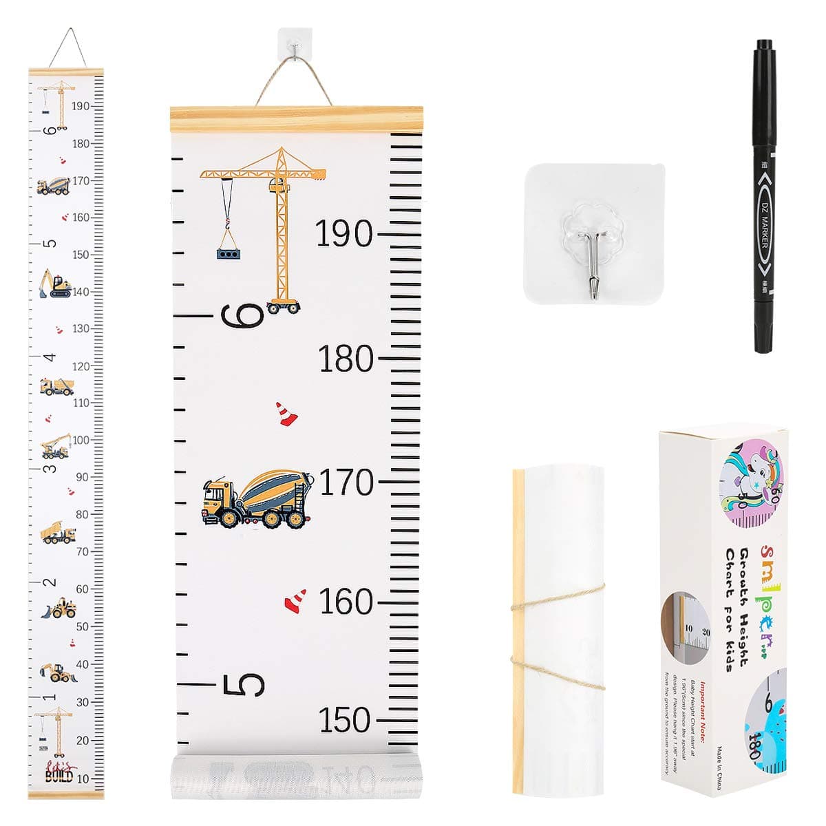 Growth Chart for Kids,Child Height Chart Ruler for Wall,Wood Frame Fabric Canvas Height Measurement Ruler for Kids Nursery Room,Removable Wall Decor 79"x7.9"