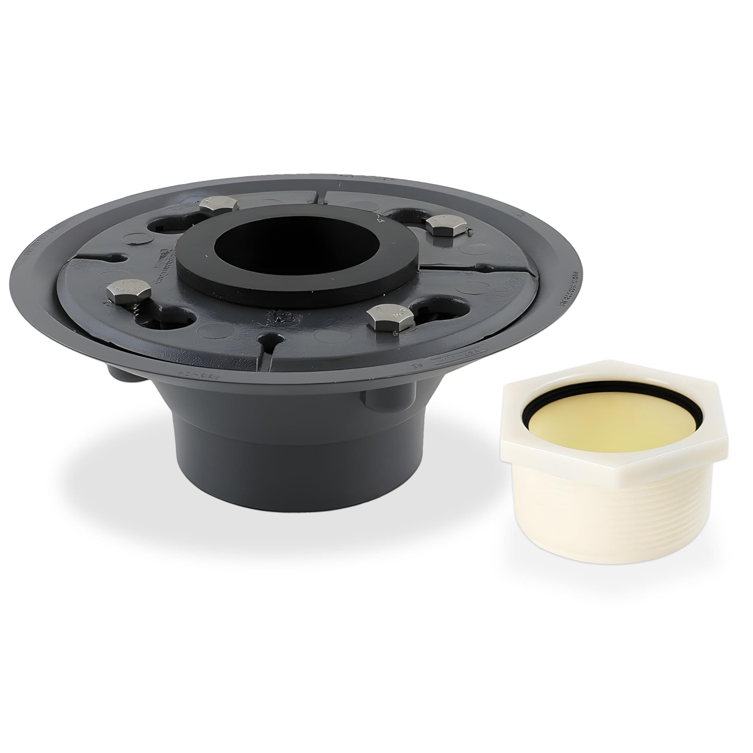 PVC Shower Drain Base Kit. Includes 2 Inch PVC Shower Flanged Drain Base, Threaded Adjustable Adaptor and Rubber Coupler Gasket Seal for Linear Shower Drain Installation