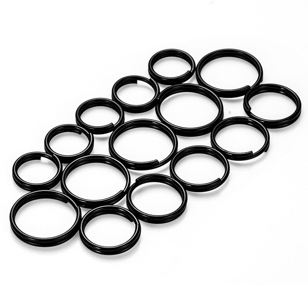 NUBARKO 15 Pcs Titanium Split Key Ring for Connecting Necklaces, Tags, Keys, Earrings, Jewelry and Small Pendants (Black, 5 pcs 0.39'', 5 pcs 0.47'', 5 pcs0.55'')