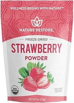 Nature Restore USDA Certified Organic Freeze Dried Strawberry Powder, 8 Ounces, Non GMO, Gluten Free, Vegan