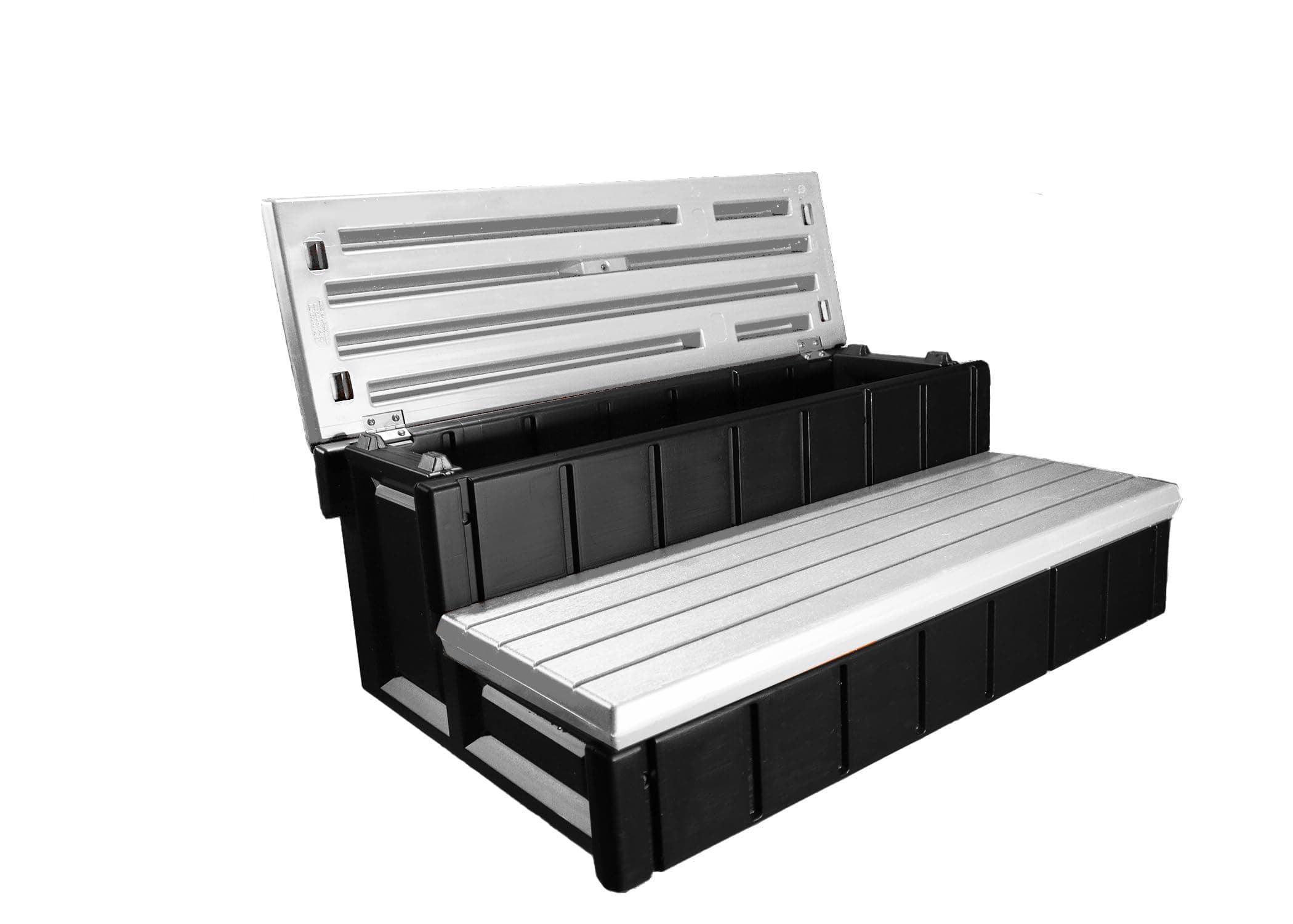 Confer Plastics Two Tier 36" Wide Storage Hot Tub Step: Durable, Multi-Functional, Non-Skid Spa Steps, Easy Installation, Sturdy, Long Lasting Upgrade to Your Space. Proudly Made in USA. - Grey
