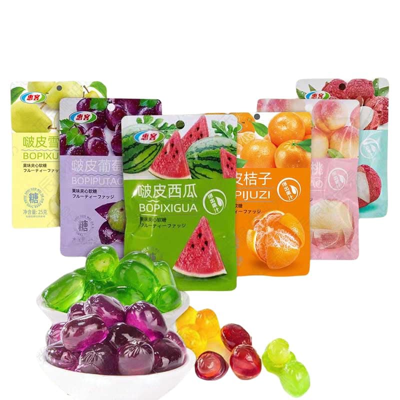 8 types Peeling Fruit Gummies,Peelable watermelon Fudge,Grape Lychee Orange Flavored Soft Candy,Chewing Candy,Chinese Sweets,Dessert,Healthy and nutritious candies Gift (Mixed flavor,3bag)