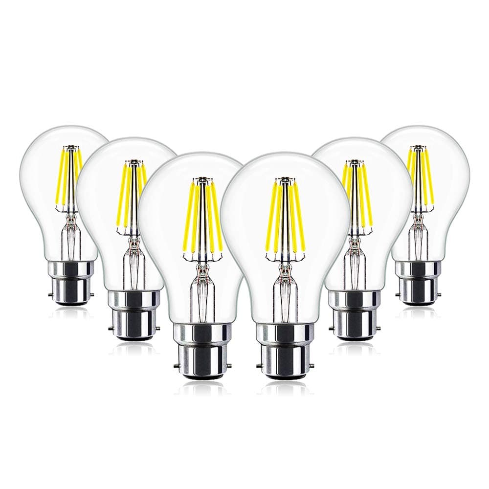 LED Light Bulbs, Haodude 4W Dimmable A19 B22 Base LED Bulbs, 400lm, 360 Beam Angle, 6400K Daylight, LED Filament Bulbs 6 Pack [Energy Class A+] [Energy Class A+]