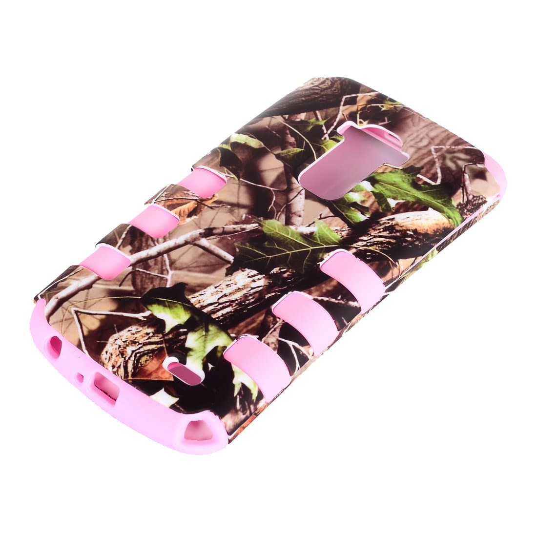Route66 TUFF HIGH PROTECTOR Armor Rugged Shockproof Dirtproof Hybrid Case for LG G FLEX PINK rubber with Green leaf Mossy Oak wood Camo Camouflauge Hunting hard ccover