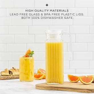 bellemax Italian Premium Water and Juice Glasses Set of 6 and Jug Set Combo,(6 Pieces Glasses 300ML and 1 Water Juice Jug 1 Liter), Transparent, Glass and Jug Set (Lining B)
