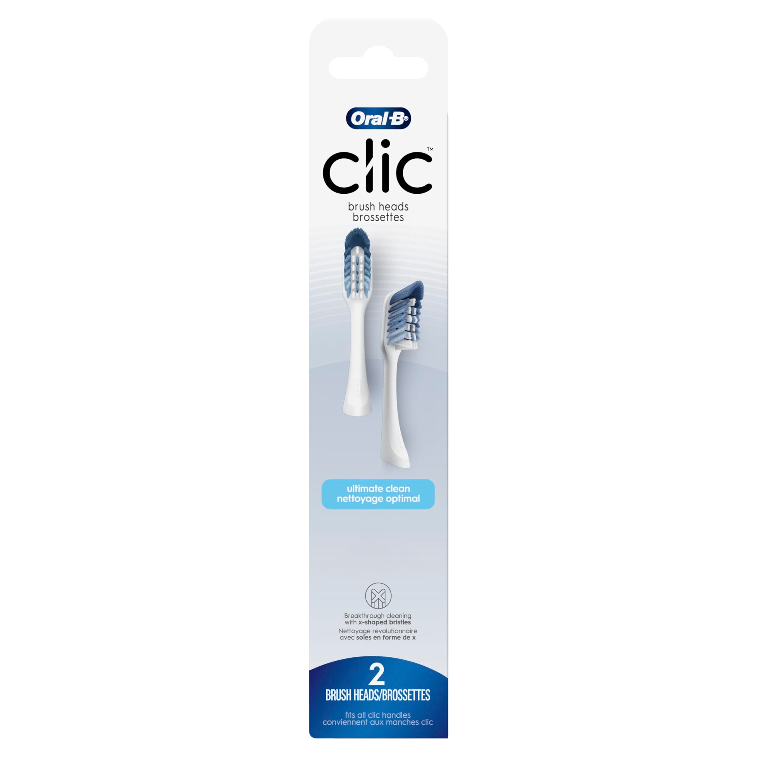 Clic Toothbrush Replacement Heads, 2 Count toothbrushes, White Refill Brush Heads