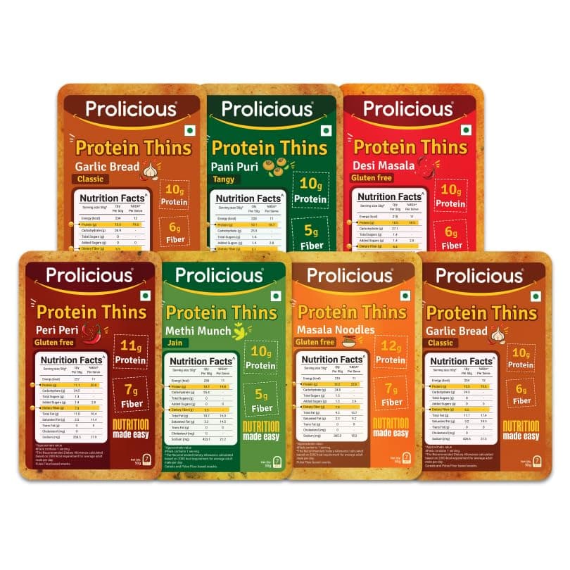 Prolicious High Protein Chips Combo | NO Palm Oil | Crispy | High Fiber | Roasted | Crispy & Delicious | Easy to Carry | Plant Based (50g Each, Pack of 7)