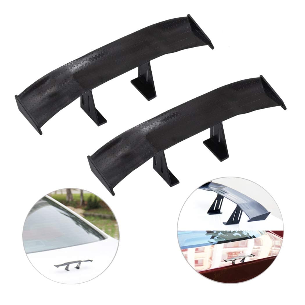 2Pcs Universal Car Mini Spoiler Wing, Creatiees Auto Car Tail Wing Mini Auto Carbon Fiber Texture Decoration Without Perforation Tail Decoration, 6.7 Inch (Black)