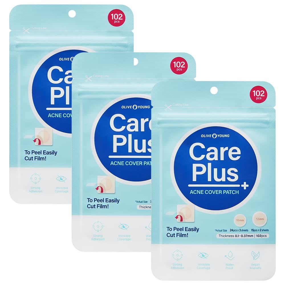 Care Plus Spot Patch 3 Pack | Hydrocolloid Acne Korean Spot Patch to Cover Zits, Pimples and Blemishes, for Troubled Skin and Face (306 Count - 10mm*216ea + 12mm*90ea)