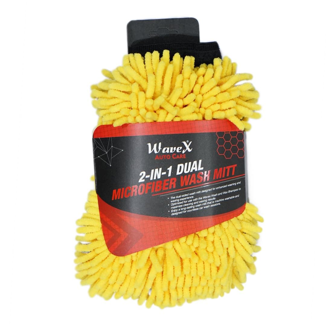 WaveX Microfiber 2-in-1 Car Wash Mitt - Dual-Sided for Car Wash & Car Wax - Gentle & Effective Cleaning - Reusable & Machine Washable - Car wash Gloves