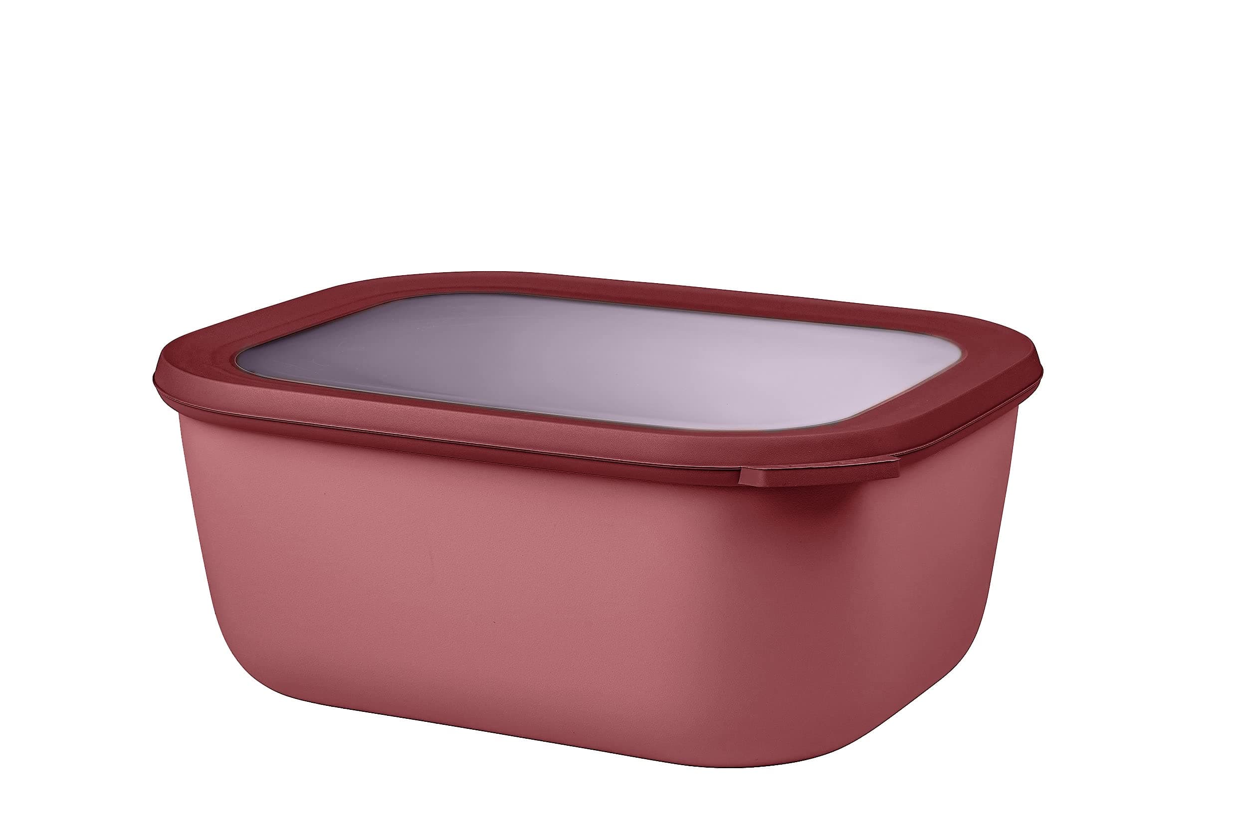 Cirqula 3000ml / 101oz Circular Rectangular Multi Food Storage & Serving Container with Transparent Lids | Perfect for Food Prep | Microwave & Dishwasher Safe | Vivid Mauve | Made in Holland