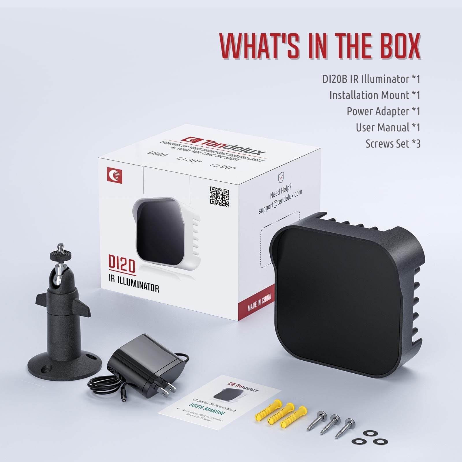 DI20B IR Illuminator | Long Range Infrared Flood Light for Security Cameras (Black, with Power Adapter)