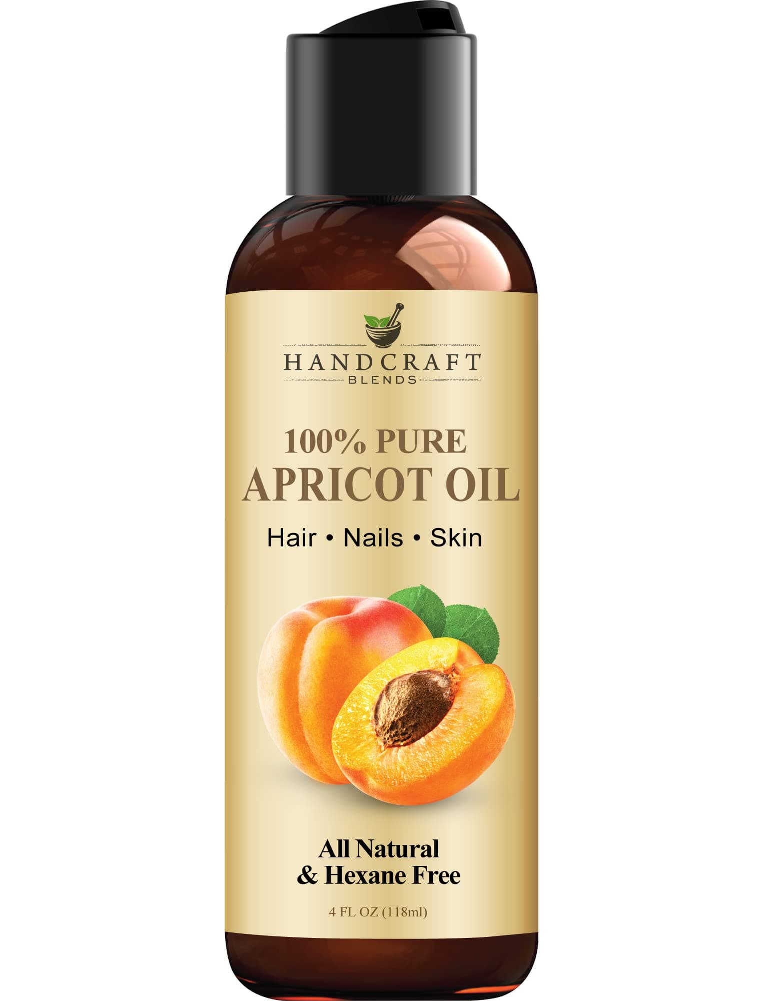 Handcraft Blends Apricot Kernel Oil - Cold-Pressed 4 Fl Oz - 100% Pure and Natural - Premium Grade Carrier Oil for Skin and Hair - Hair and Body - Massage - Hexane-Free