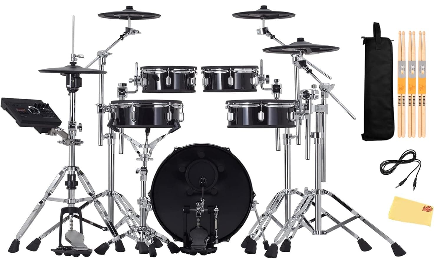 Roland VAD307 V-Drums Acoustic Design Electronic Drum Set Bundle with 3.5mm Audio Cable, Drumstick Bag, 3 Pairs of Drumsticks, and Austin Bazaar Polishing Cloth