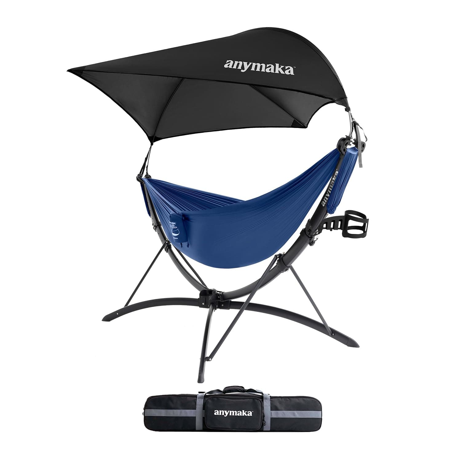 anymaka Set Up in 3 Seconds Adjustable Portable Aluminum Alloy Hammock Stand for Outside with Chair Mode & Lounge Mode up to 105'' (Full Pack Blue-2)