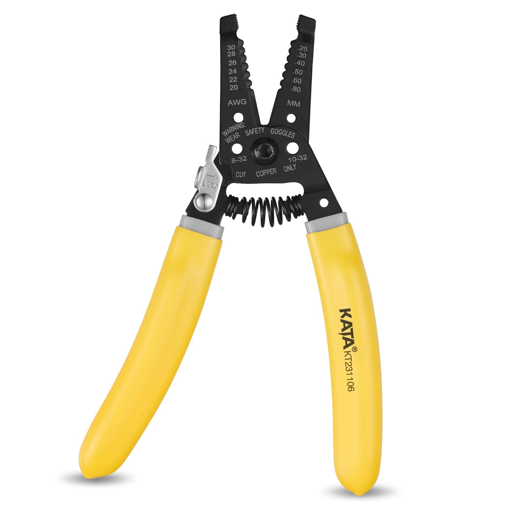 KATA 7 Inch Wire Stripper Wire Cutter, Cutting for 20-30 AWG Solid Wire and 22-32 AWG Stranded Wire, Heavy Duty Wire Stripping Crimping Tool, Multi Purpose Electric Crimper Plier, Yellow