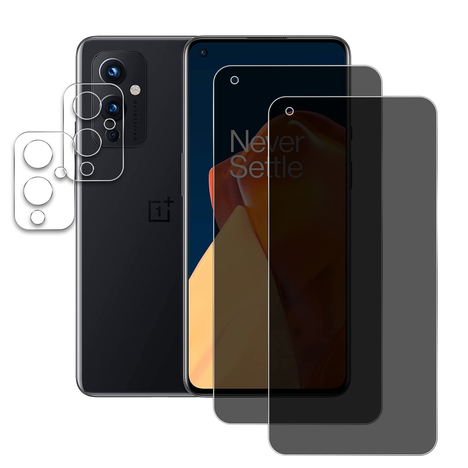 [2+2 Pack] 2Pack Privacy Screen Protector for OnePlus 9 +2Pack Camera Lens Protector, Privacy Tempered Glass Film [9H Hardness][Bubble-Free] [Shatter Proof] [Anti-fingerprint] [Easy Installation] Screen Protector Glass Compatible with OnePlus 9
