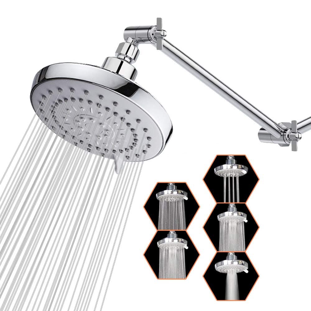 High Pressure Shower Head with 11 IN Adjustable Arm, Rainfall with Shower Arm-Make Water Flow Down Vertically for Better Bathing Experience(5 In, Chrome)